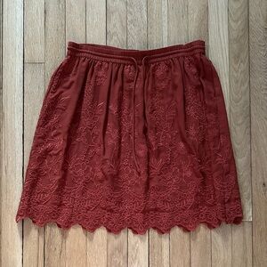 LOFT Rust Floral Eyelet Mini Skirt